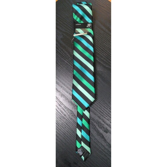 New J Ferrar JF Men's Neck tie One Size Narrow Varsity Striped Kelly Green Mint - Picture 1 of 5
